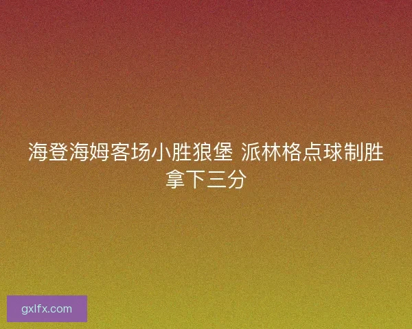 海登海姆客场小胜狼堡 派林格点球制胜拿下三分 海登海姆客场小胜狼堡 派林格点球制胜拿下三分